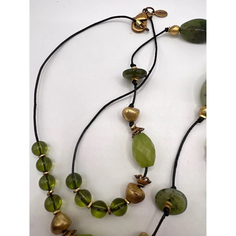 Chico's Green Stone Drop Necklace Boho Artisan 28